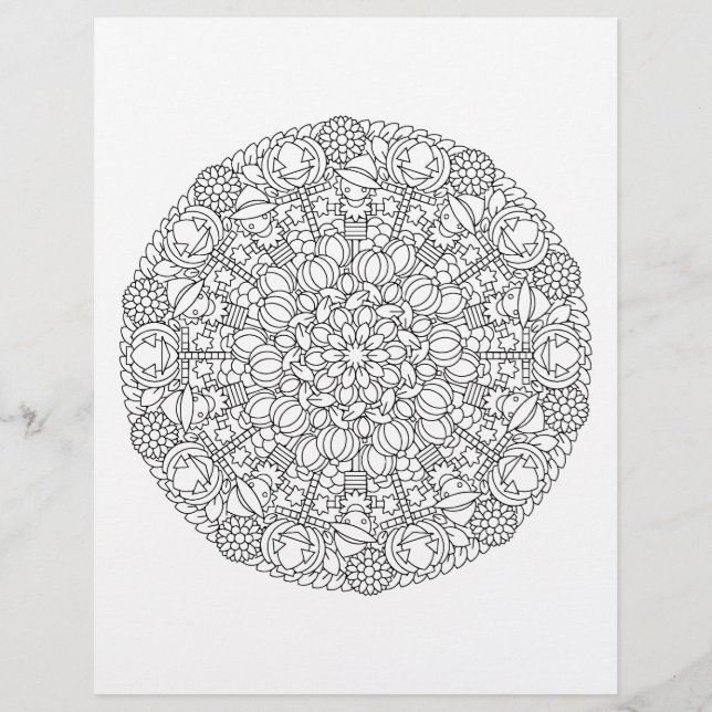 Scarecrows Halloween & Fall Mandala Coloring Page (Front)