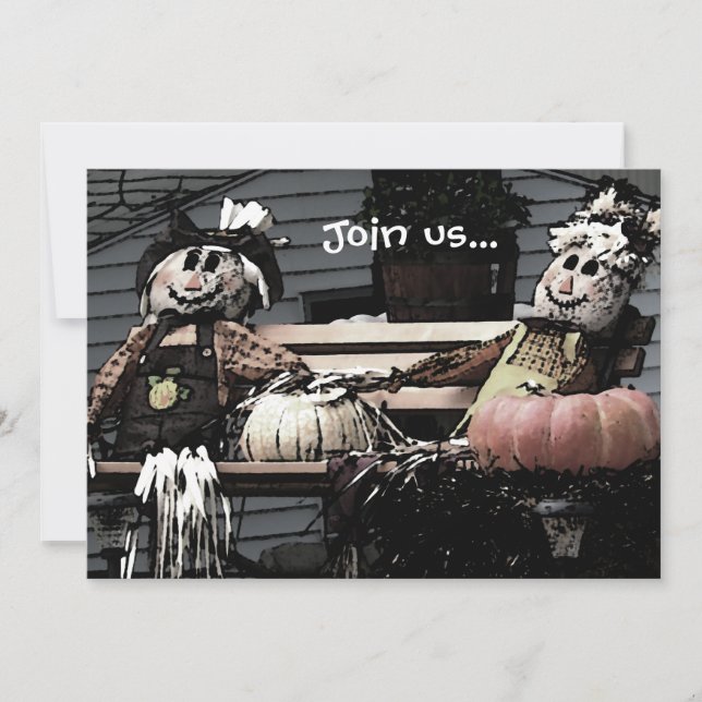 Scarecrows Pumpkins Autumn Picture Invitation (Front)