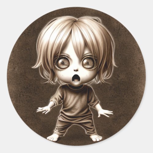 Scared Big Eyed Chibi Child Halloween Classic Round Sticker