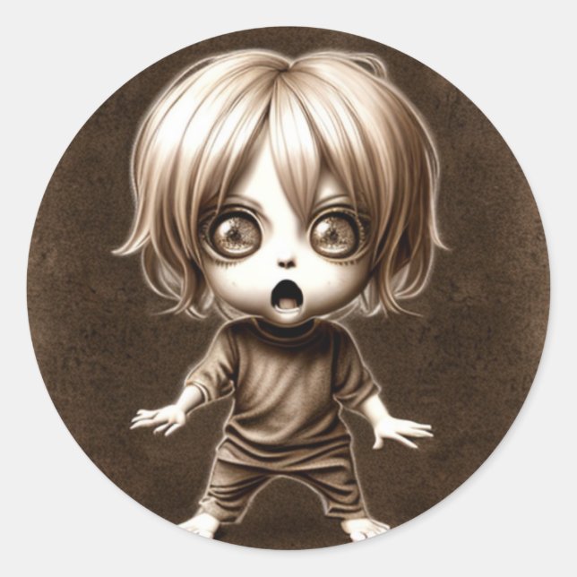 Scared Big Eyed Chibi Child Halloween Classic Round Sticker (Front)