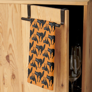 Scared Black Cats Halloween Kitchen Towel