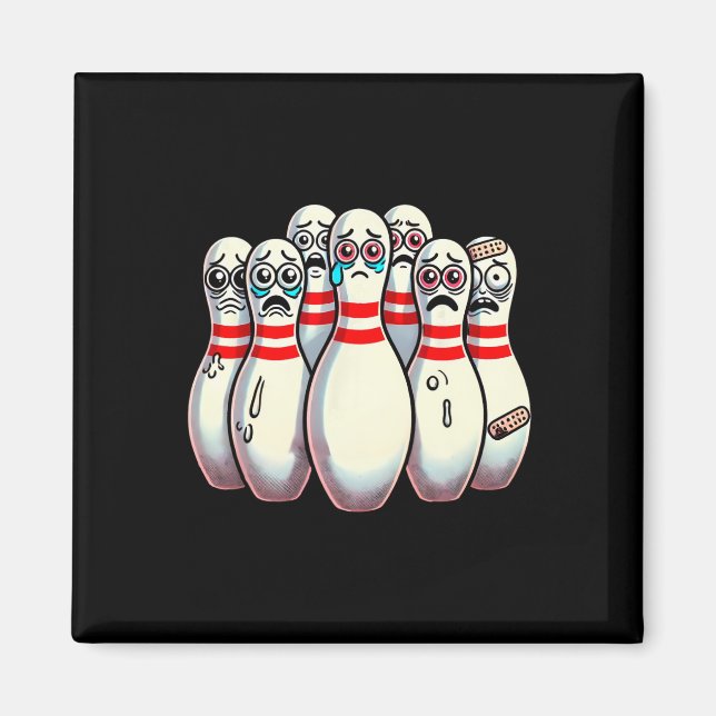 Scared Bowling Pins Cartoon Fun Bowler Humorous Me Magnet (Front)