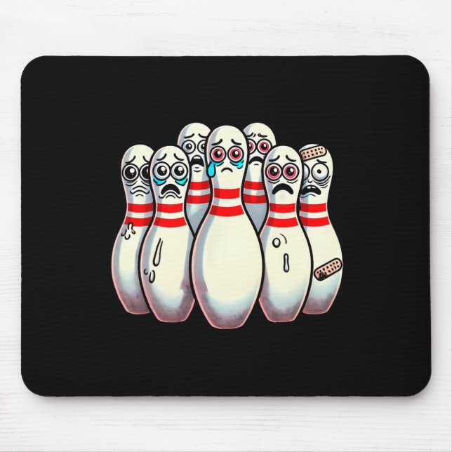 Scared Bowling Pins Cartoon Fun Bowler Humorous Me Mouse Pad (Front)