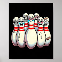 Scared Bowling Pins Cartoon Fun Bowler Humorous Me