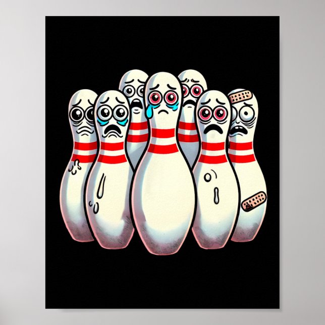 Scared Bowling Pins Cartoon Fun Bowler Humorous Me Poster (Front)