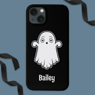 Scared Cartoon Ghost And Personalizable Name Black iPhone 13 Case