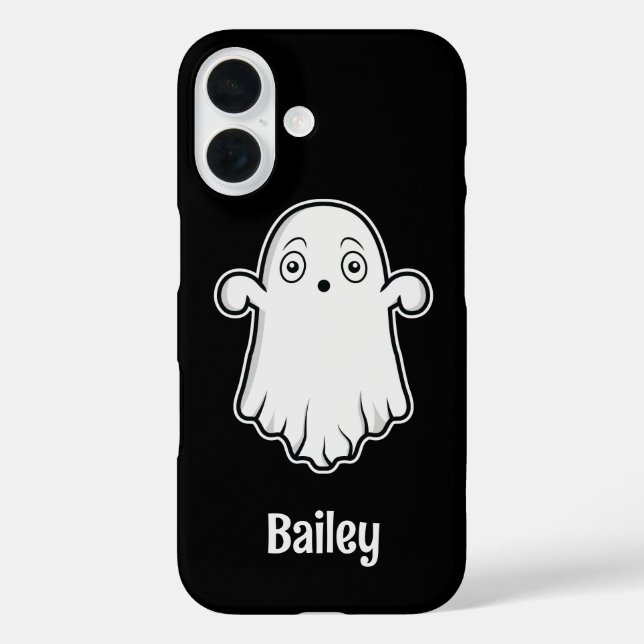 Scared Cartoon Ghost And Personalizable Name Black Case-Mate iPhone Case (Back)