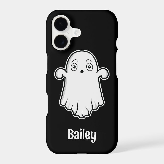 Scared Cartoon Ghost And Personalizable Name Black Case-Mate iPhone Case (Back)