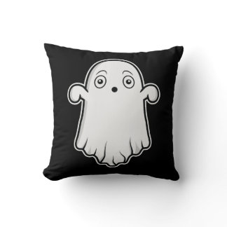 Scared Cartoon Ghost Halloween Black And White Throw Pillow