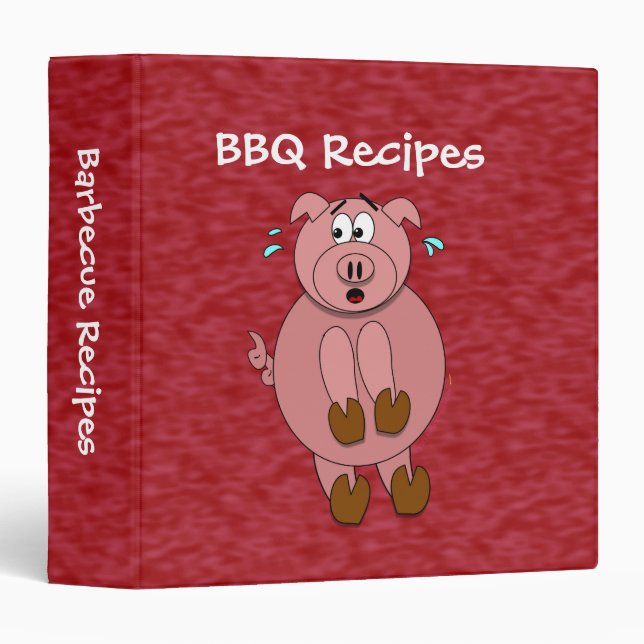 Scared Cartoon Pig Funny Barbecue Recipe Binder (Front/Spine)
