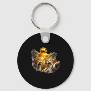 Scared cat and dog giant rubber duck ufo design keychain