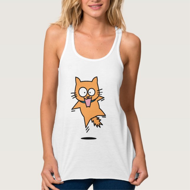 Scared cat tabby orange jump surprised nervous fun tank top (Front)