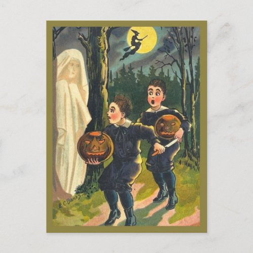 Scared Children  Ghost _ Vintage Halloween Postcard