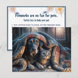 Scared Dog and Cat Watching Fireworks Postcard