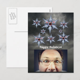 Scared Face Zombie Snowflakes Attack Happy Holiday Postcard