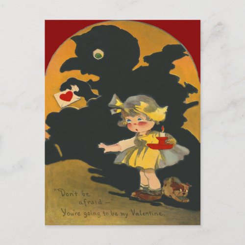 Scared Girl Puppy Dog Monster Valentine Holiday Postcard