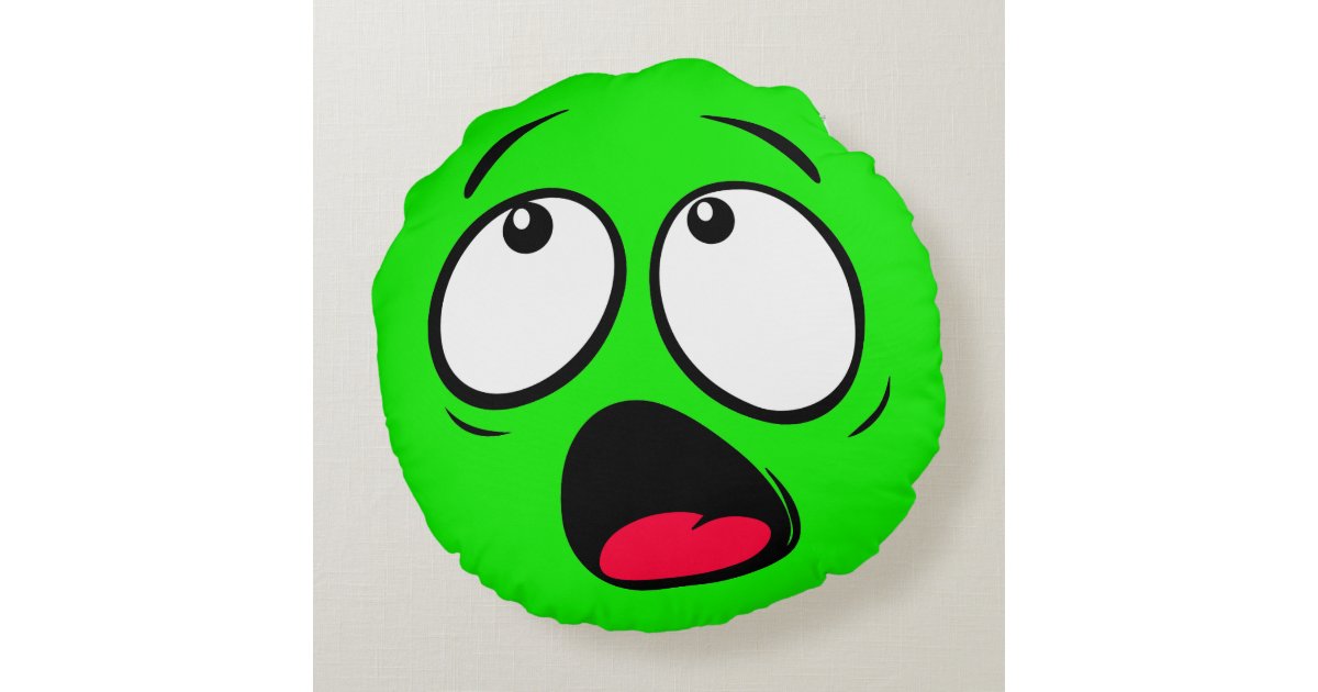 Scared Green Scared Green Dayglow Emoji Round Pillow | Zazzle