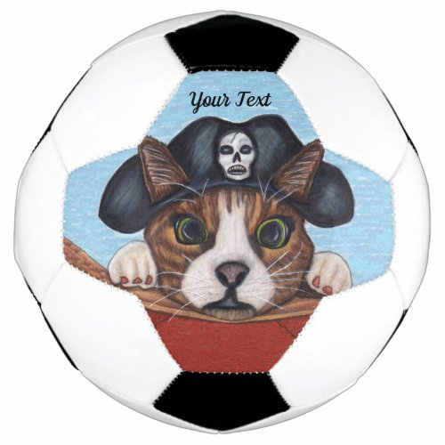 Scared Looking Cat in Pirate Hat Hanging on Boat Soccer Ball