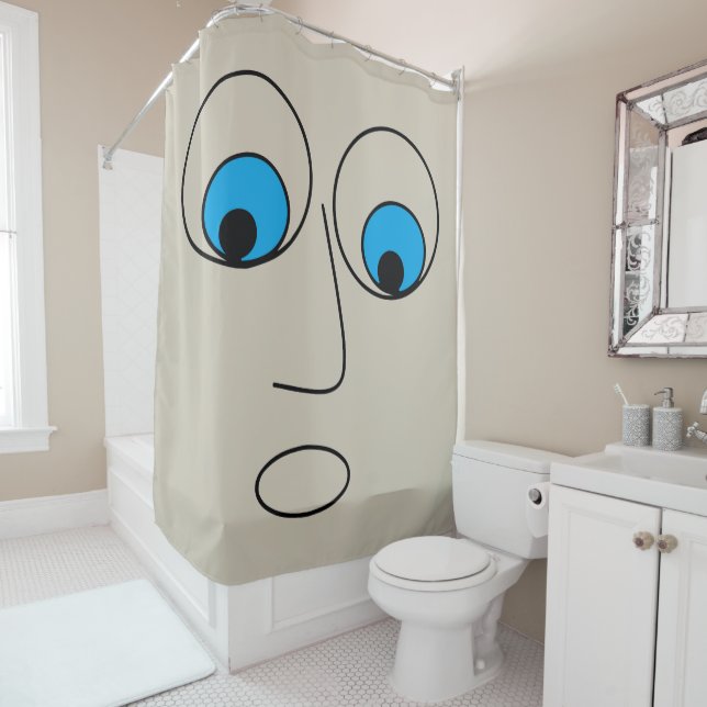 Scared Man Face Drawing Hilarious Shower Curtain (In Situ)