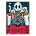 Scared of Ghosts Tabby Cat in Bed Illustration