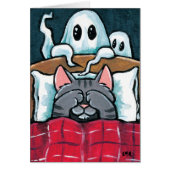 Scared of Ghosts Tabby Cat in Bed Illustration (Front)