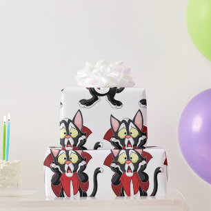 Scared Vampire Tuxedo Cat Spooky Scream Wrapping Paper