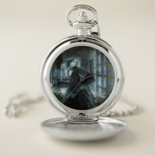 Scared Victorian Girl Ghost Running in Hallway Pocket Watch