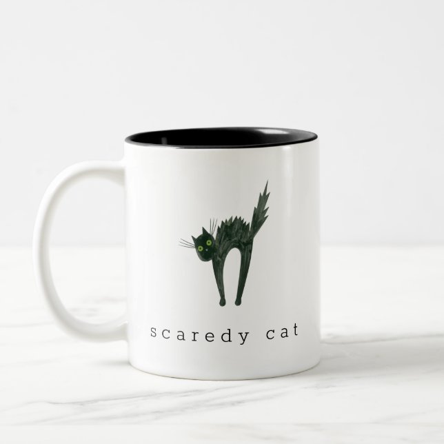 Scaredy Cat, Halloween, Black Cat, Cat Lover Two-Tone Coffee Mug (Left)