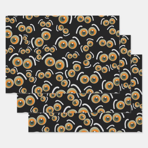 Scaredy Cat Halloween Boo Eyes Bat Wrapping Paper Sheets