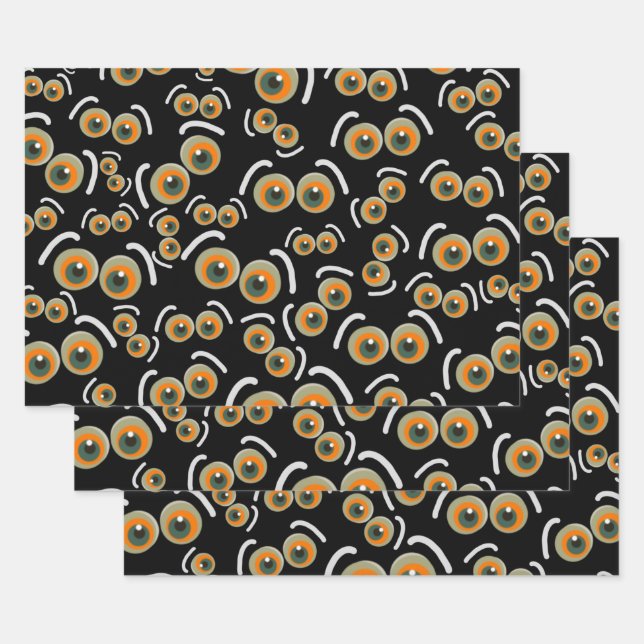Scaredy Cat Halloween Boo Eyes Bat Wrapping Paper Sheets (Set)
