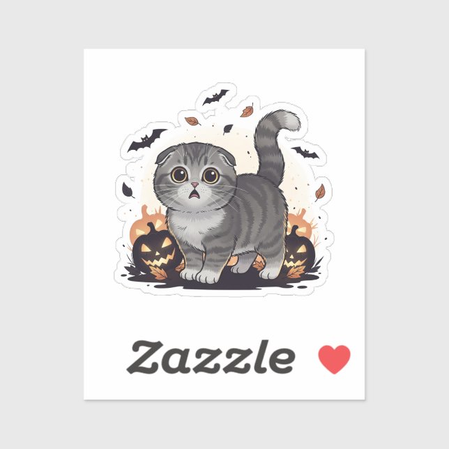 Scaredy Fold – Cute Scottish Fold Halloween  Sticker (Sheet)