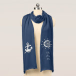 Scarf - Ship Anchor and Helm<br><div class="desc">Anchor in white, shows on one end of scarf. The other end shows the ship's helm with the name of the vessel beneath (Personalize it!).</div>