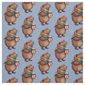 Scarf-Wearing Capybara Sipping Coffee Tee Fabric