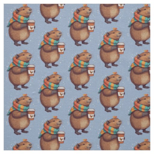 Scarf-Wearing Capybara Sipping Coffee Tee Fabric