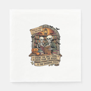 Scarier Than Books Overdue Fees Skeletons Pumpkins Napkins
