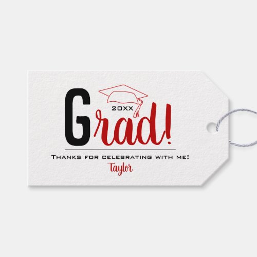 Scarlet and Black Graduation Cap Party Favor Gift Tags