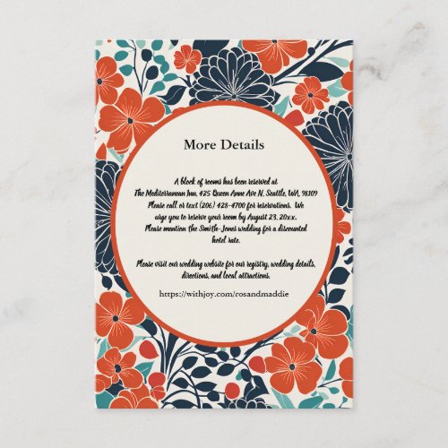 Scarlet and Black Modern Floral Wedding Details Enclosure Card