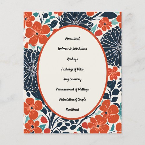 Scarlet and Black Modern Floral Wedding Program