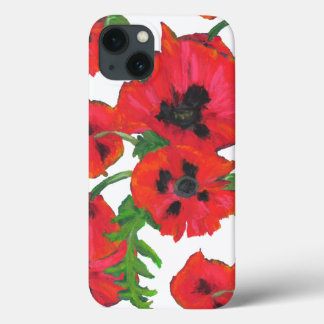 Scarlet and Black Oriental Poppies on White iPhone 13 Case