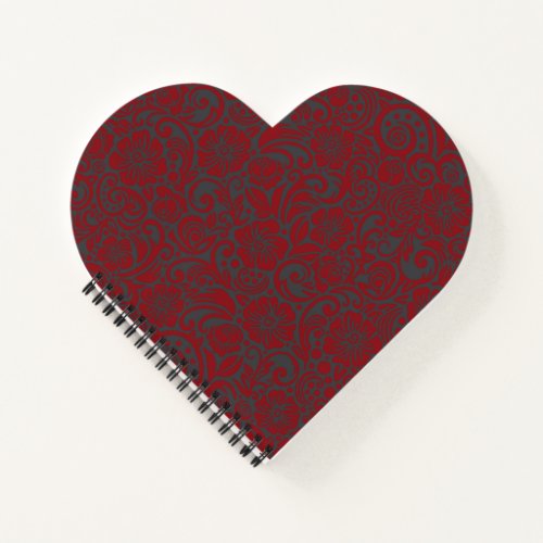 Scarlet and Charcoal Floral Heart Notebook