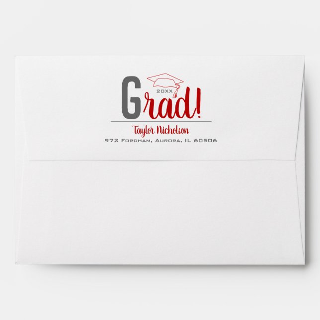 Scarlet and Gray Graduation Cap Envelope (Back (Top Flap))