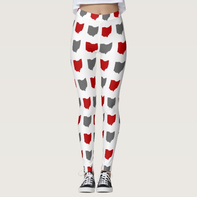 Scarlet and Gray State of Ohio Pattern Leggings (Front)