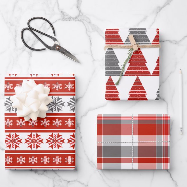 Scarlet and Gray Wrapping Paper 3-Pack (Front)