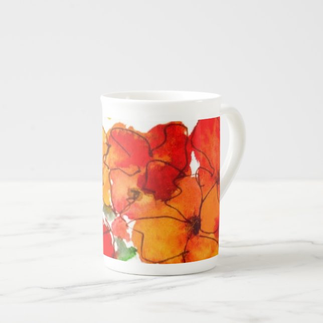 Scarlet and Orange Wallflowers Bone China Mug (Front Right)