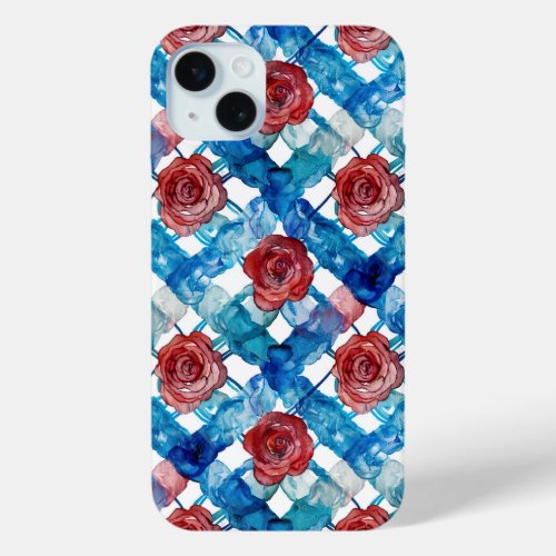 Scarlet and Sapphire Rose Swirl Watercolor  iPhone 15 Plus Case