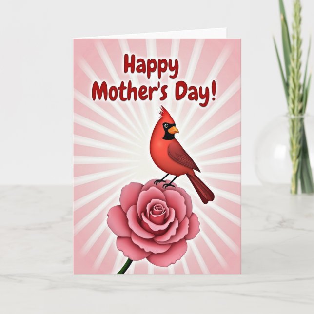 Scarlet Bird Mothers Day Rose Card (Front)