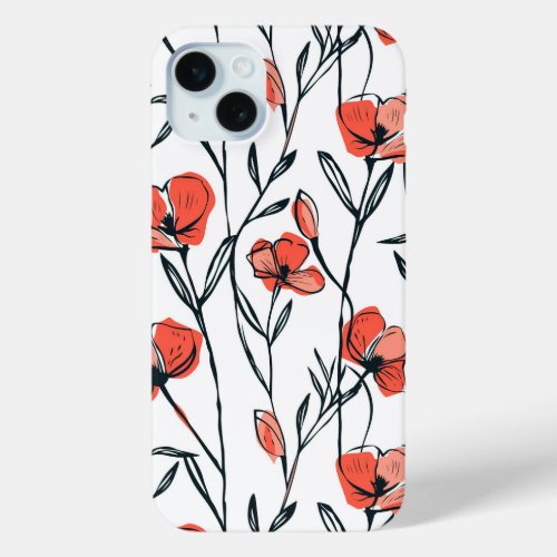 Scarlet Blooms Red Flowers on Crisp White iPhone 15 Plus Case