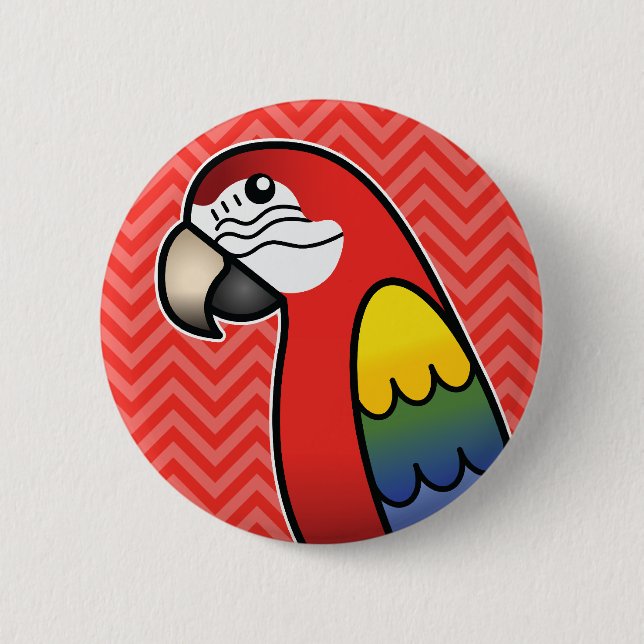 Scarlet Cartoon Macaw Parrot Bird Button (Front)