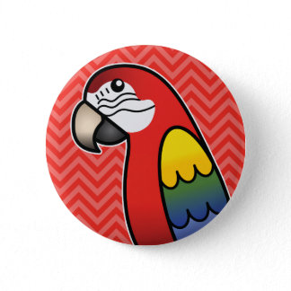 Scarlet Cartoon Macaw Parrot Bird Button