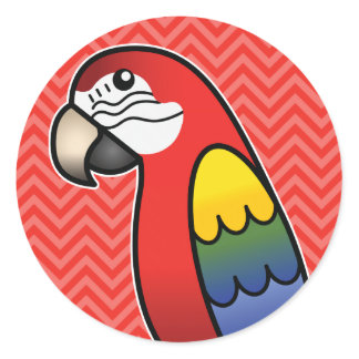 Scarlet Cartoon Macaw Parrot Bird Classic Round Sticker